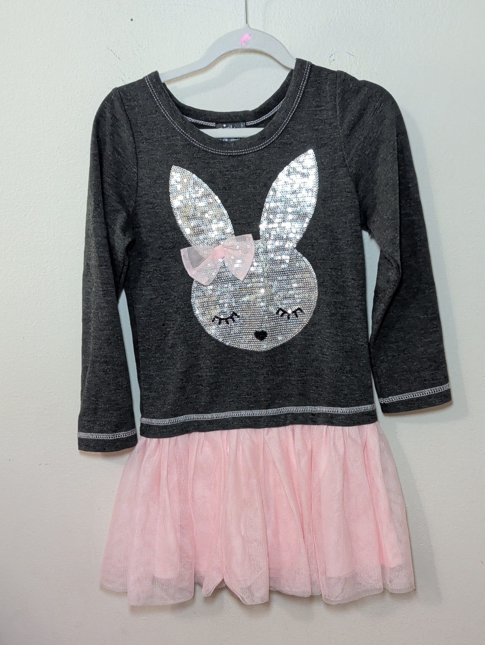 Pink & Violet Gray Sequin Bunny Dress with Pink Tulle Skirt Easter Girls Size 6